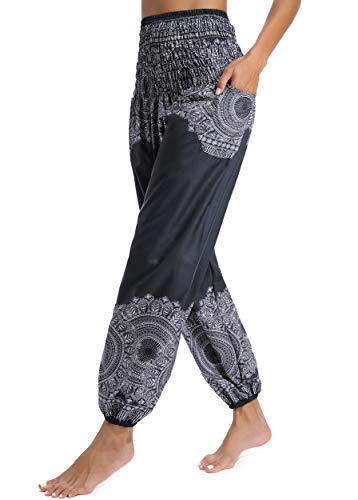 Pantalones de Yoga Mujer Harem Boho del Lazo del Pavo Real Flaral Funky #2 Flor Impresa-G