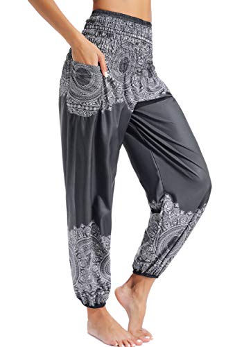 Pantalones de Yoga Mujer Harem Boho del Lazo del Pavo Real Flaral Funky #2 Flor Impresa-G