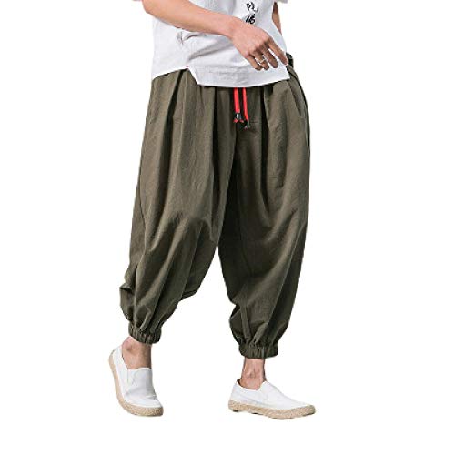 Pantalones Harem con Cintura elástica para Hombre, Estilo Chino Retro, Holgado, Ligero, Transpirable, Pantalones con pies de Haz de Colores Lisos Large