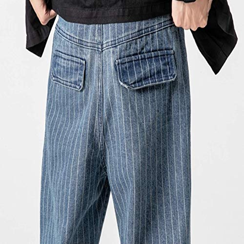 Pantalones Harem de Mezclilla para Hombre Pantalones a la Moda con Estampado de Rayas Desgastados Lavados Sueltos Tendencia callejera Pantalones Casuales hasta el Tobillo 3X-Large