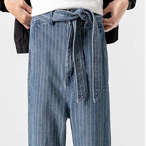 Pantalones Harem de Mezclilla para Hombre Pantalones a la Moda con Estampado de Rayas Desgastados Lavados Sueltos Tendencia callejera Pantalones Casuales hasta el Tobillo 3X-Large