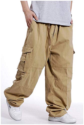 Pantalones Hip Hop para Hombre Pantalones Cargo Estilo Hipster Baggy Rap Pierna Recta Festivo Ajuste Holgado Moda Masculina (Color : Gelb, Size : L/Gewicht 92-100 Kg)