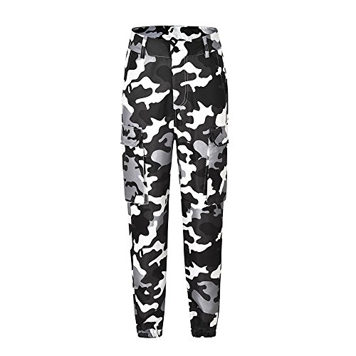 Pantalones Militares Mujer Cintura Alta Pantalon de Camuflaje de Chándal Hip Hop Punk Rock Casuales Tumblr Streetwear Sin cinturón Moda 2019 Yvelands(Blanco,XXXL)
