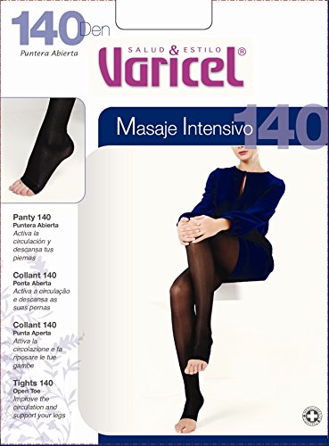 PANTY PUNTERA ABIERTA 140 den compresión fuerte (18/22 mmHg), activa la circulación y descansa tus piernas puntera abierta para que no oprima los dedos del pie (NEGRO, G)