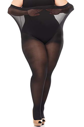 Pantys de tallas grandes, hasta 158 cm de contorno de 60 den. Con demarcación y puntera reforzada. (Negro-Negro, 5)