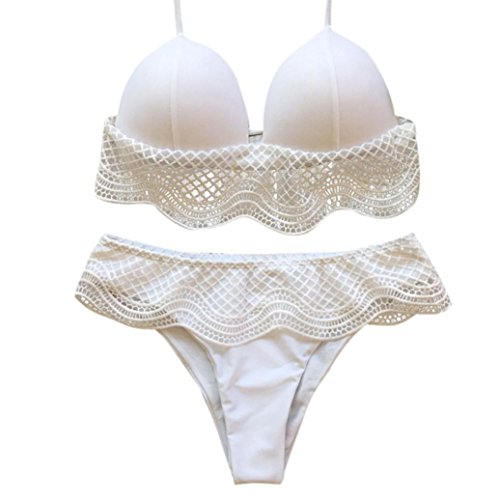 PAOLIAN Trajes de baño de Dos Piezas Bikini Sexy Mujer Verano 2018 Ropa de Playa Bañador triángulo Encaje Cuello Colgante Blanco Tankinis Push up señora Swimsuit Tanga Deportes acuáticos (M, Blanco)