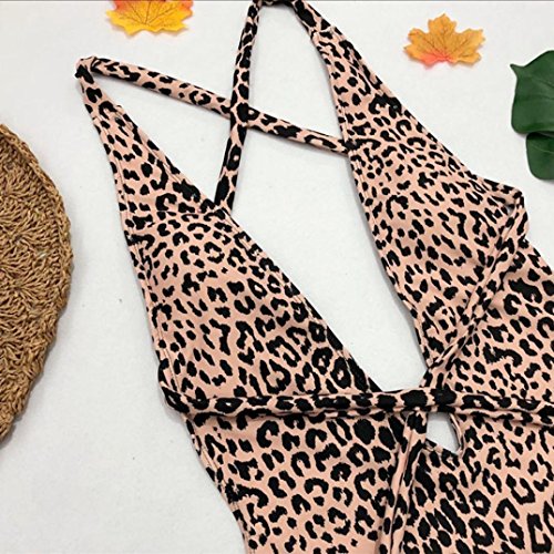 PAOLIAN Trajes de una Pieza Bikini Enteros Sexy Mujer Verano 2018 Ropa de Playa Bañador Espalda Nadador Cruz de Ropa Impreso Leopardo Heuco Traje de Baño Ropa Interior erótica (S, Multicolor)