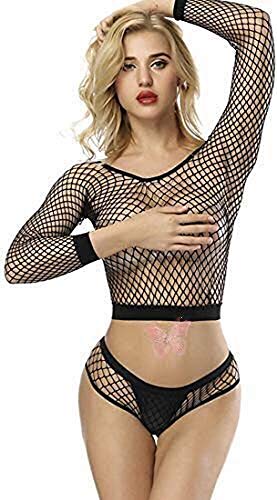 Papapai Señoras Señoras Lencería Sexy Modelos explosivos Sexy Hollow Mangas largas Medias Transparentes Ropa Interior Femenina Monos Malla Pijamas Huecos Monos