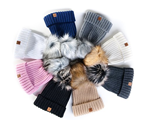 Para Mujer Invierno Más Cálido Sombrero Gorra with Large Pom Pom de la Bola Gorra tejida Gorra Grande Snowboard Ski Bobble Circle Little Crystals 4sold (Black)