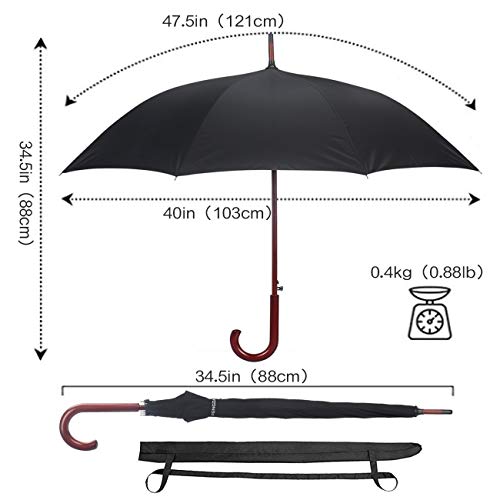 Paraguas de Viaje automático - Paraguas clásico 121 cm / 48 Pulgadas Adecuado para Hombres Hombres Mujeres Paraguas de Lluvia con Mango de Madera Estable para 2 Personas