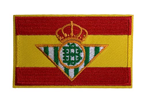 Parche Bandera de España Escudo del Real Betis Balompie 8x5 cm | Muy Adherentes | Patch Stickers Para Decorar Tu Ropa | Fáciles de Poner en Chaquetas Pantalones Camisas y Objetos de Tela