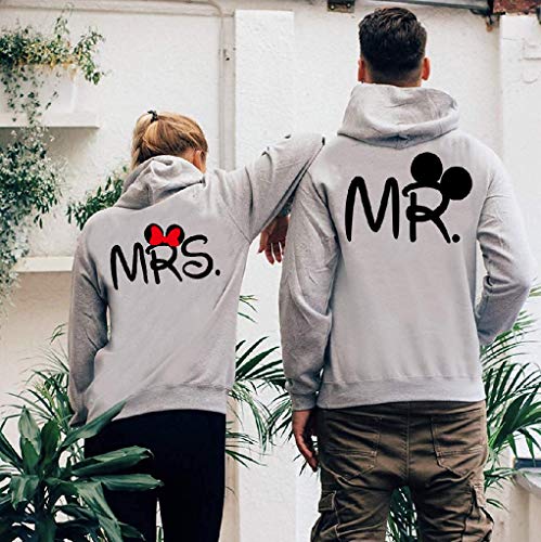 Pareja Sudadera Mr and Mrs para Hombre y Mujer con Capucha Manga Larga Encapuchado Jersey Pullover Impresi¨®n Sudaderas Amante Hoodies Pareja Su¨¦TER Oto?o Invierno Negro Blanco Gris 2 Piezas