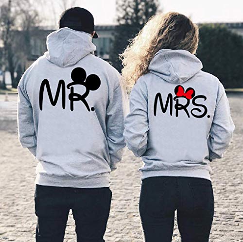 Pareja Sudadera Mr and Mrs para Hombre y Mujer con Capucha Manga Larga Encapuchado Jersey Pullover Impresi¨®n Sudaderas Amante Hoodies Pareja Su¨¦TER Oto?o Invierno Negro Blanco Gris 2 Piezas