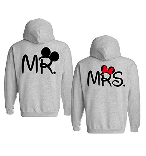 Pareja Sudadera Mr and Mrs para Hombre y Mujer con Capucha Manga Larga Encapuchado Jersey Pullover Impresi¨®n Sudaderas Amante Hoodies Pareja Su¨¦TER Oto?o Invierno Negro Blanco Gris 2 Piezas