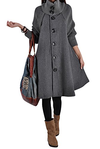 Parkas Mujer de Manga Larga Gabardina trencas Poncho Chaqueta Abrigo Capa Suelto L Gris