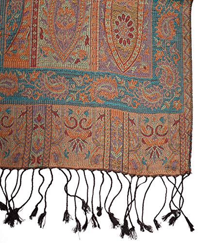 Pashmina bufanda de 100% seda de la India para hombres y mujeres, patrón cachemir/paisley, 160 x 35 cm - pañuelo de seda pura, azul 2