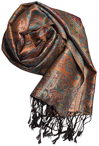 Pashmina bufanda de 100% seda de la India para hombres y mujeres, patrón cachemir/paisley, 160 x 35 cm - pañuelo de seda pura, azul 2