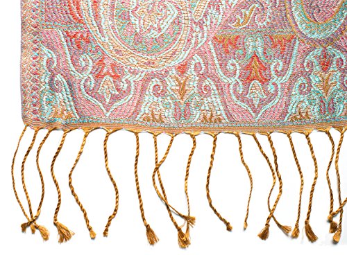 Pashmina bufanda de 100% seda de la India para hombres y mujeres, patrón cachemir/paisley, 160 x 35 cm - pañuelo de seda pura, marrón