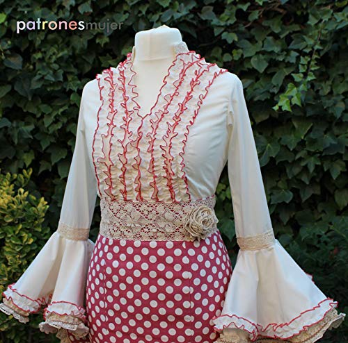 Patrón de costura conjunto flamenca mujer para hacerlo tú misma. Tutorial en vídeo para ayudarte a realizarlo. Talla 36 a la 50. Patrón multitalla en papel.