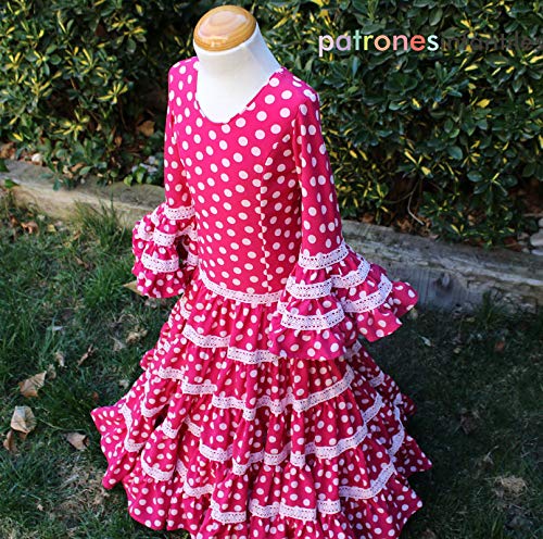 Patrón de costura vestido flamenca Canastero de Niña para hacerlo tú misma. Tutorial en vídeo para ayudarte a realizarlo. Tallas de 1 a 12 años. Patrón multitalla en papel.