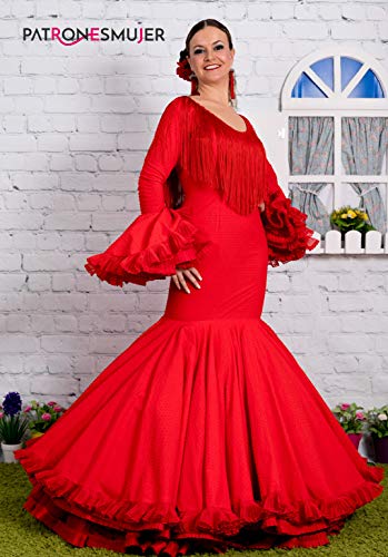 Patrón de costura vestido flamenca Clavel para hacerlo tú misma. Tutorial en vídeo para ayudarte a realizarlo. Talla 36 a la 52. Patrón multitalla en papel.