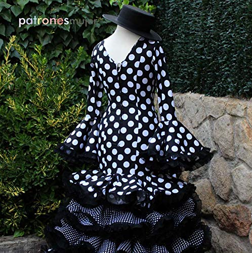 Patrón de costura vestido flamenca Largo para hacerlo tú misma. Tutorial en vídeo para ayudarte a realizarlo. Talla 38 a la 52. Patrón multitalla en papel.