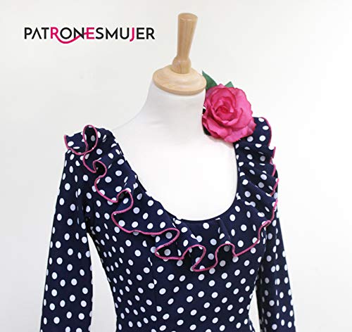 Patrón de costura vestido flamenca mujer de Nejas con vuelo para hacerlo tú misma. Tutorial en vídeo para ayudarte a realizarlo. Talla 36 a la 52. Patrón multitalla en papel.…