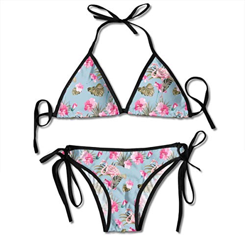 Patrón tropical de verano con hibiscos rosados ​​y flamencos Conjunto de bikini push up acolchado Traje de baño de dos piezas Trajes de baño de playa para mujeres Niñas Traje de baño sexy 2 piezas Neg