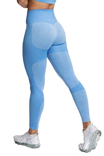 Pau1Hami1ton Sin Costura Leggins Mujer, Mallas Fitness Push Up Pantalones Deporte Running Yoga GP-15(Blue,S)