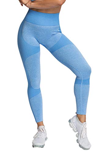 Pau1Hami1ton Sin Costura Leggins Mujer, Mallas Fitness Push Up Pantalones Deporte Running Yoga GP-15(Blue,S)