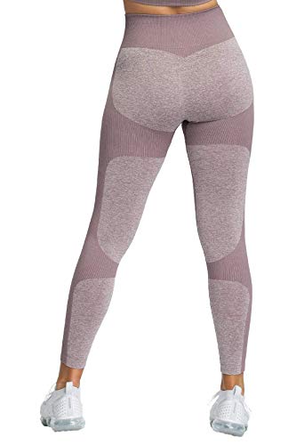 Pau1Hami1ton Sin Costura Leggins Mujer, Mallas Fitness Push Up Pantalones Deporte Running Yoga GP-15(Brown,S)