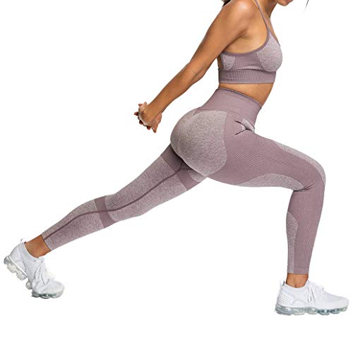 Pau1Hami1ton Sin Costura Leggins Mujer, Mallas Fitness Push Up Pantalones Deporte Running Yoga GP-15(Brown,S)