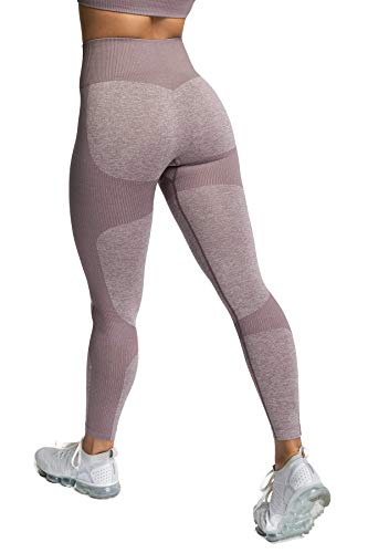 Pau1Hami1ton Sin Costura Leggins Mujer, Mallas Fitness Push Up Pantalones Deporte Running Yoga GP-15(Brown,S)