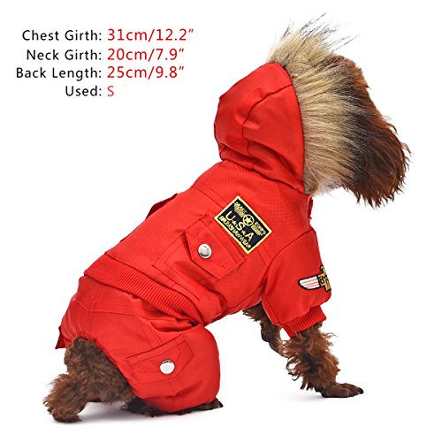 PAWZ Road Invierno Calentar Abrigo de Perro A Prueba de Viento Chaqueta USA Fuerza Aerea Sudadera con Capucha para Mascotas Ropa Perrito 4 piernas Traje de Esquiar Vestir Disfraz Rojo 5XL