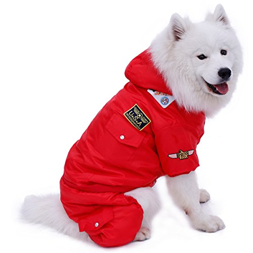 PAWZ Road Invierno Calentar Abrigo de Perro A Prueba de Viento Chaqueta USA Fuerza Aerea Sudadera con Capucha para Mascotas Ropa Perrito 4 piernas Traje de Esquiar Vestir Disfraz Rojo 5XL