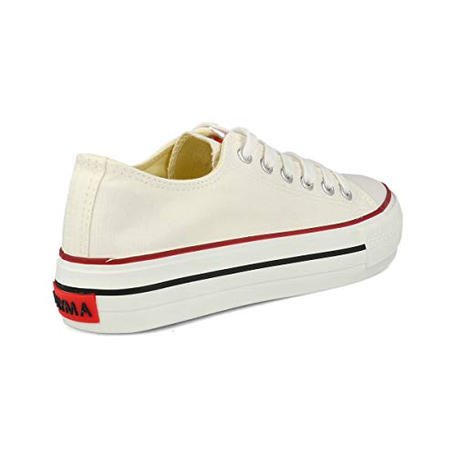 PAYMA - Zapatillas Bambas Botas de Lona Mujer. Puntera de Goma. Playeras de Deporte Casual y Caminar. Piso Doble o Sencillo. Negras Blancas Rojas Azul Jeans