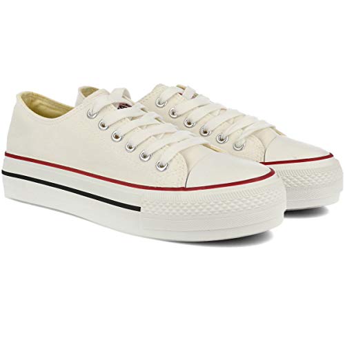 PAYMA - Zapatillas Bambas Botas de Lona Mujer. Puntera de Goma. Playeras de Deporte Casual y Caminar. Piso Doble o Sencillo. Negras Blancas Rojas Azul Jeans