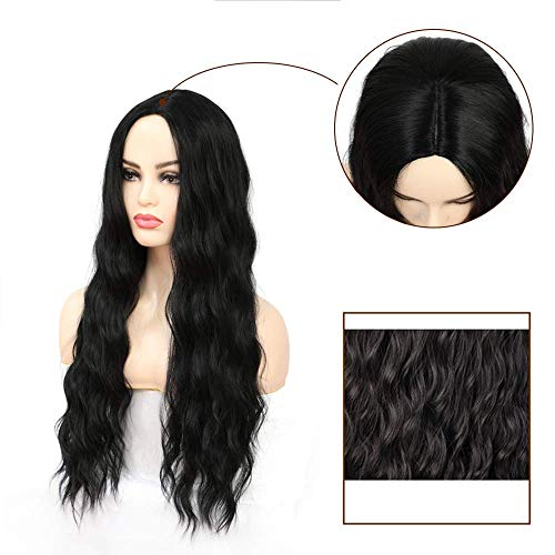 Peluca rizada negra larga peluca niña synthetic hair wig(1B) despedida media ondas pelo rizado peluca mujer 24inch (60cm)