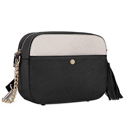Pequeño Bolso Bandolera Mujer Bolsos de Hombro Cuero PU Elegante Cadena Mensajero Crossbody Bag Trabajo Moda Diario Vida Blanco Negro