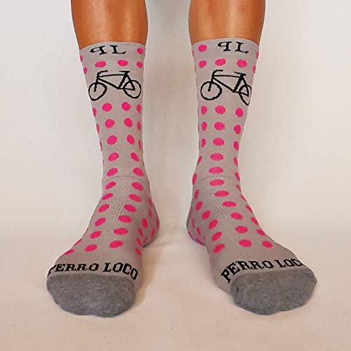 PERRO LOCO CLOTHES Calcetines Ciclismo Compresivos Coolmax de Colores Originales de Edición Limitada (EMBICIATE Rosa, 34-36)