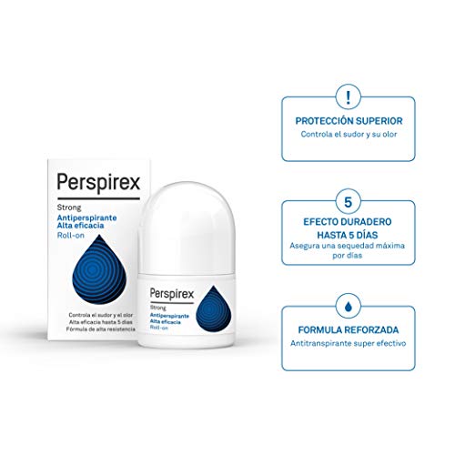 Perspirex ® | Perspirex Strong | Desodorante Antitranspirante Axilas Roll On con Elevada Eficacia y Efectividad Anti Sudor hasta 5 días | Para Personas que Sufren de Sudoración Severa | 20 Ml