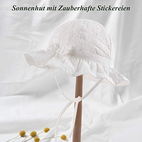 Pesaat Sombrero de verano para bebé, niña, 100 % algodón, con silbato y bordado para primavera y verano Blanco S