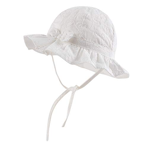 Pesaat Sombrero de verano para bebé, niña, 100 % algodón, con silbato y bordado para primavera y verano Blanco S