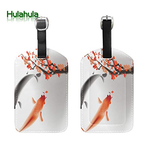 Pescado Rojo Negro Chino Viaje Etiqueta del Equipaje con la Tarjeta de la ID del Nombre Etiquetas de la Maleta para Niños Niñas(3PACK)