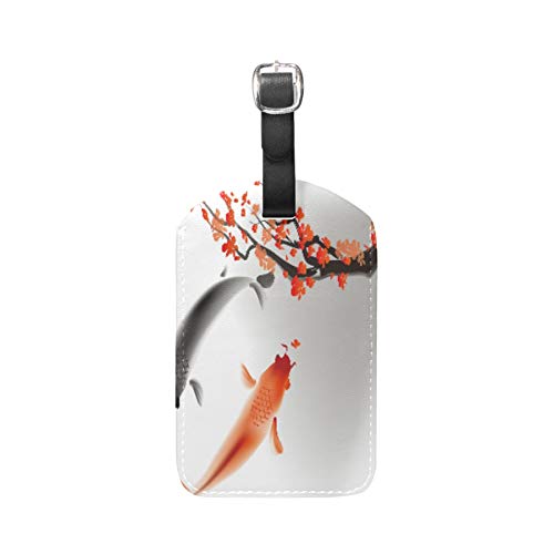 Pescado Rojo Negro Chino Viaje Etiqueta del Equipaje con la Tarjeta de la ID del Nombre Etiquetas de la Maleta para Niños Niñas(3PACK)