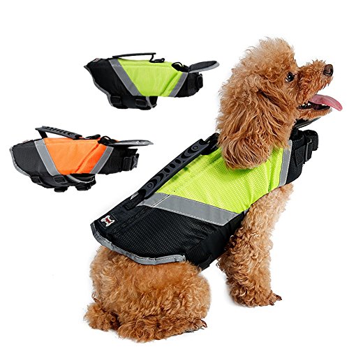 Pet Online Chaleco salvavidas para perros mascota natación profesional chaleco reflectante impermeable Dispositivo de flotación chaleco salvavidas, verde, l
