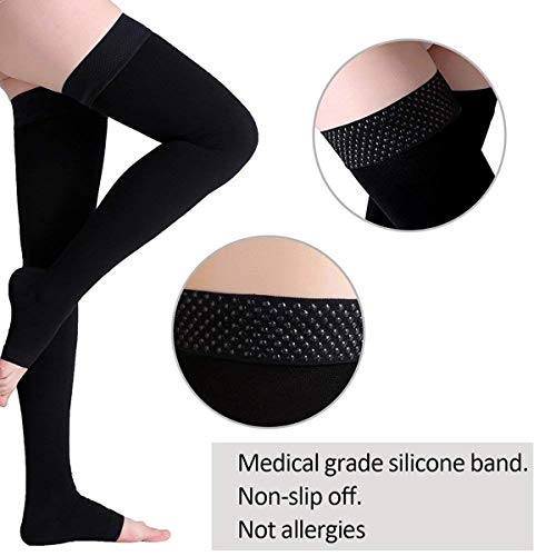 Petyoung Compresión Muslo Medias altas 23-32-mmHg Ayuda de alivio para prevenir venas varicosas (Color : Black, Size : M)