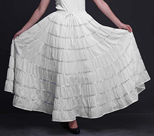 Phagun de las Mujeres Indias Ropa Larga Blanca Casual Falda Maxi Desgaste del verano-44