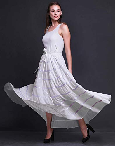 Phagun de las Mujeres Indias Ropa Larga Blanca Casual Falda Maxi Desgaste del verano-44