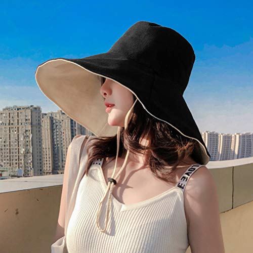 Phayee Sombrero de Pescador de ala Ancha Sol Plegable de Verano para Mujer Sombrero Anti-UV Sombrero de Playa para Mujer Sombrero de Verano con ala Ancha y cordón antitanque
